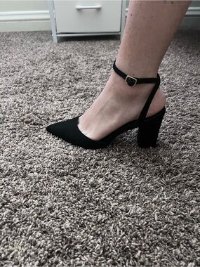 Lulu's Viki Black Pointed Ankle-Strap Block Heels